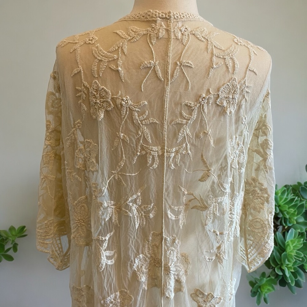 SOLD Boho Open Front Lace Kimono Semi Sheer - Picture 6 of 11
